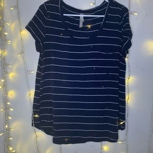 Blue t-shirt with pocket and white stripes